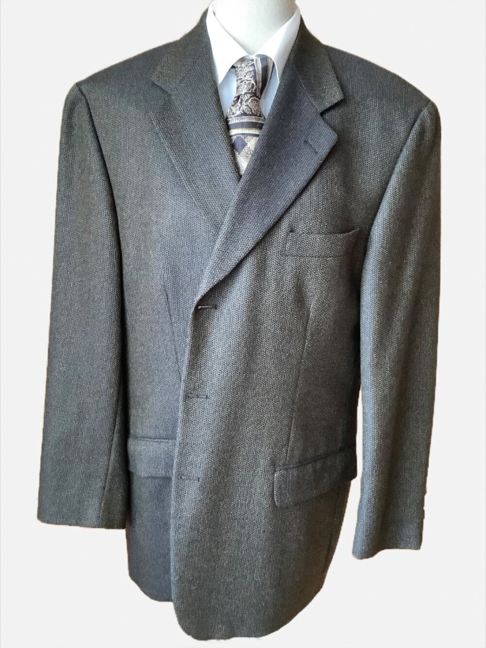 LINEAGE Black Gold Wool Blazer Sport Coat Single Breasted Jacket 42R Men's